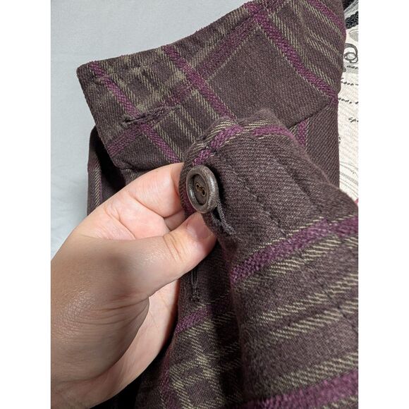 DKNY Jeans Women's Brown Purple Plaid Button Jacket Funnel Neck Fall Coat Large - Picture 12 of 14